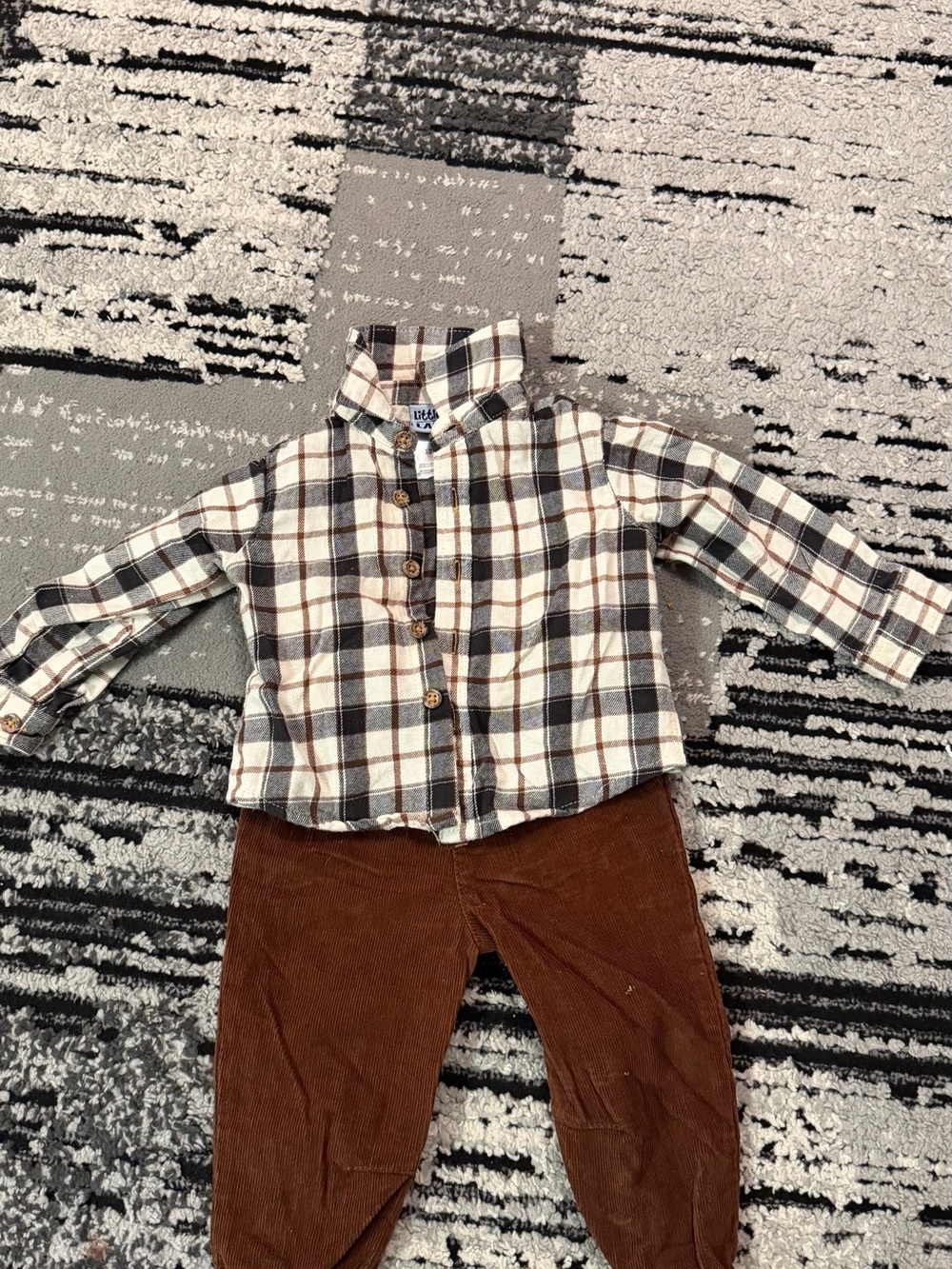 Kids Plaid Button-Down Shirt in Cream & Brown - Unbranded